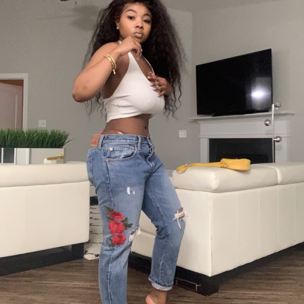 Boyfriend jeans rose embroidered